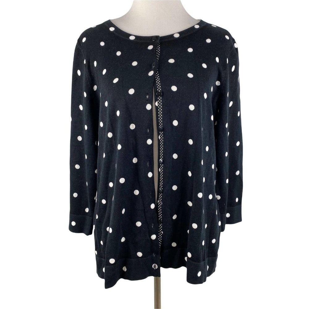 Talbots Woman Cardigan Sweater Womens X Black White Polka Dot Knit Button Front